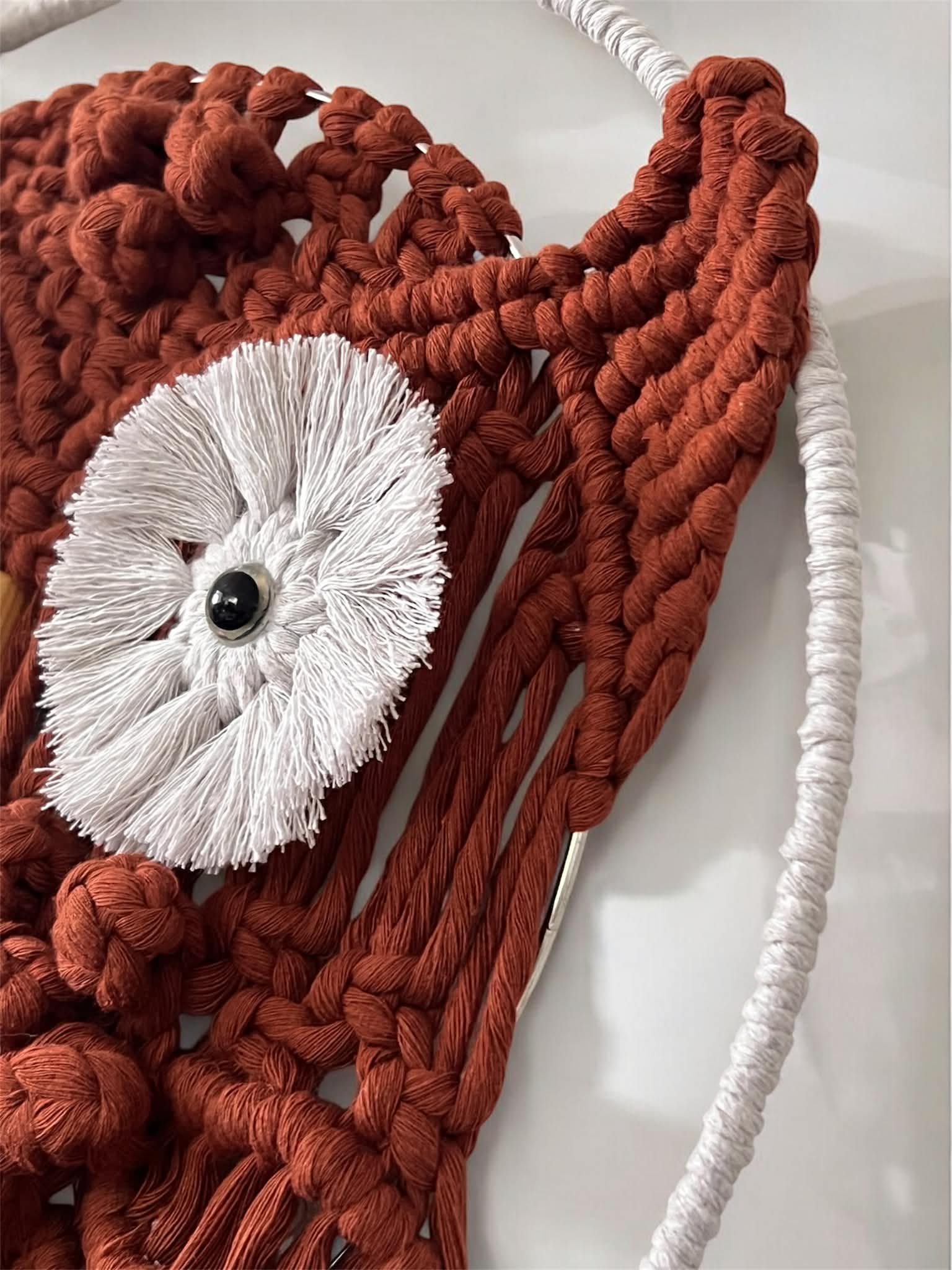 Handcrafted Macrame Owl Wall Hanging - Natural Brown & White