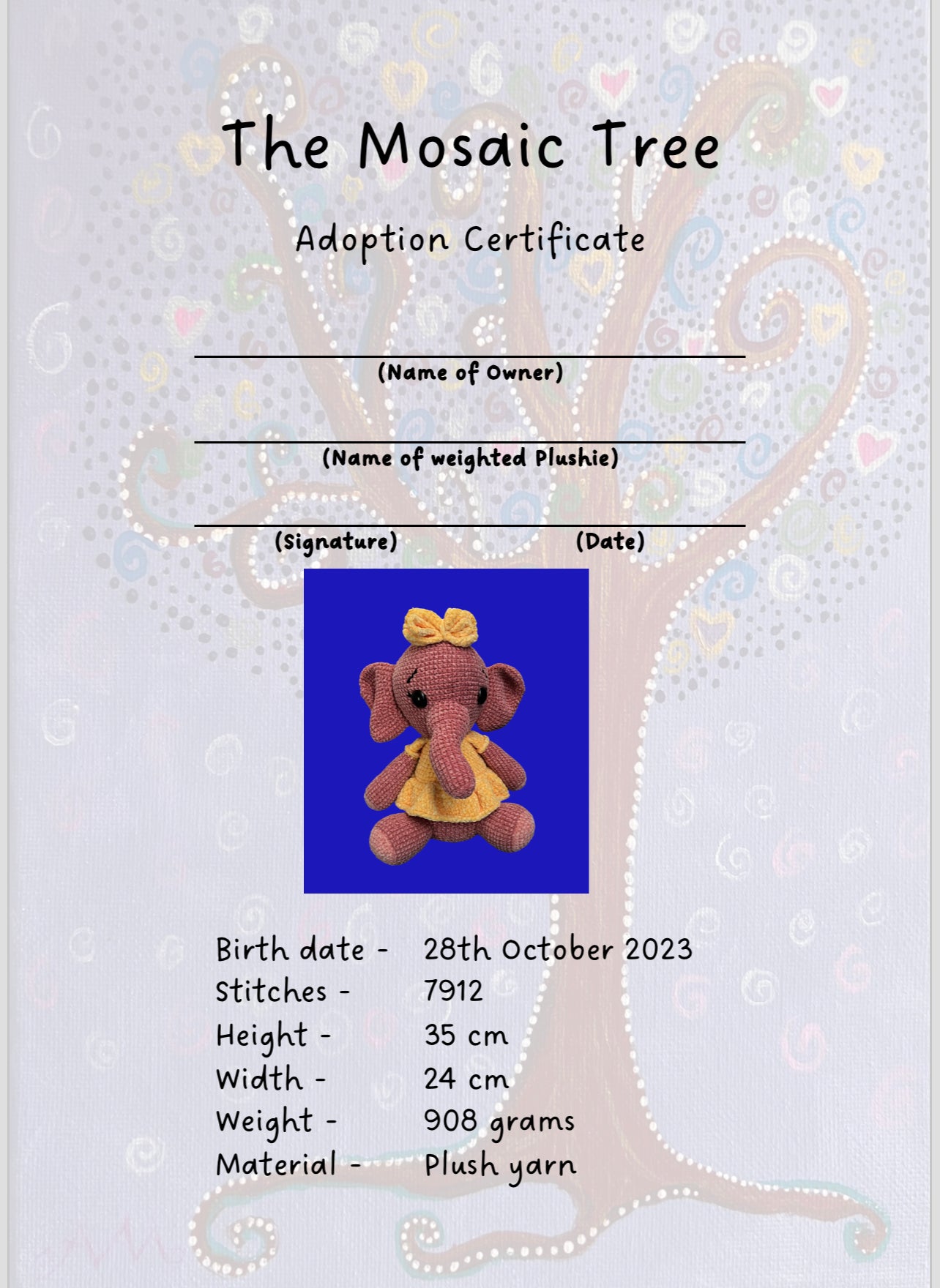 Weighted Elephant Plushie - 908g Calming Companion