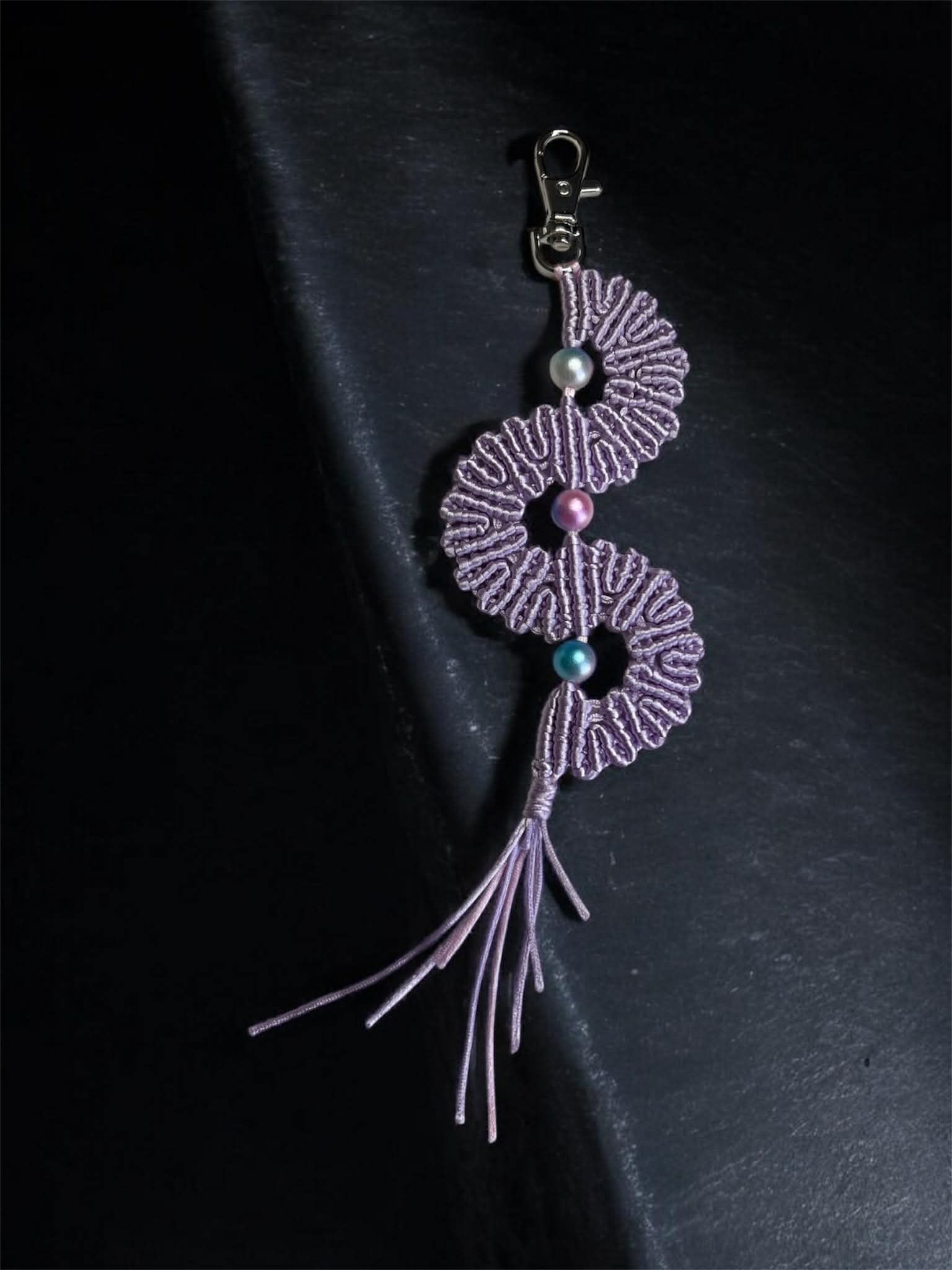 Lilac Macrame Fan Key Ring
