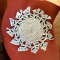 Handmade Macrame round table runner - White & Dark Green with Fringe